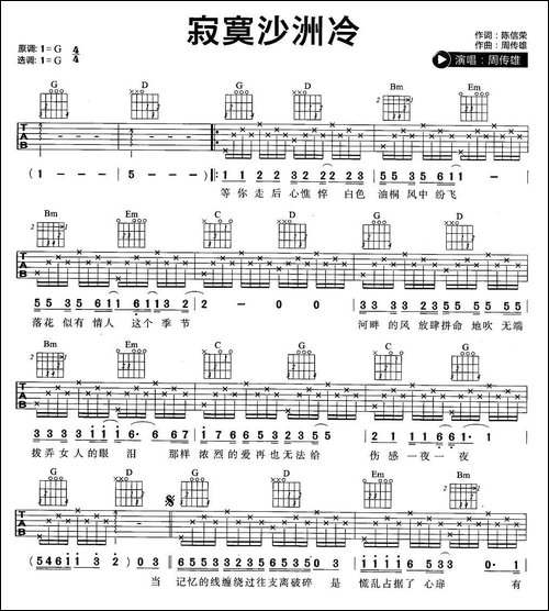 寂寞沙洲冷-吉他谱