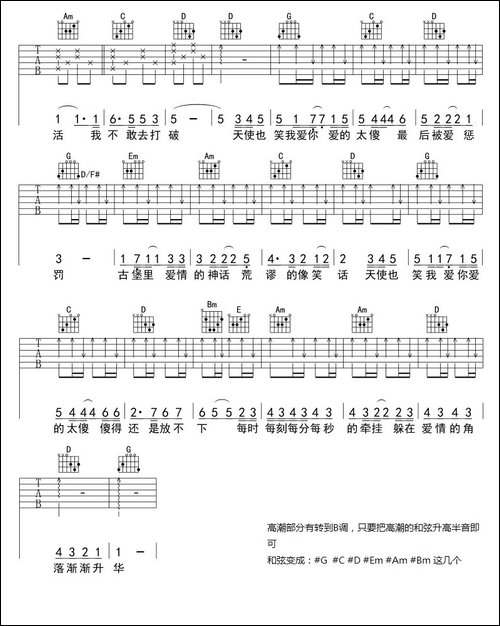 爱的太傻-吉他谱