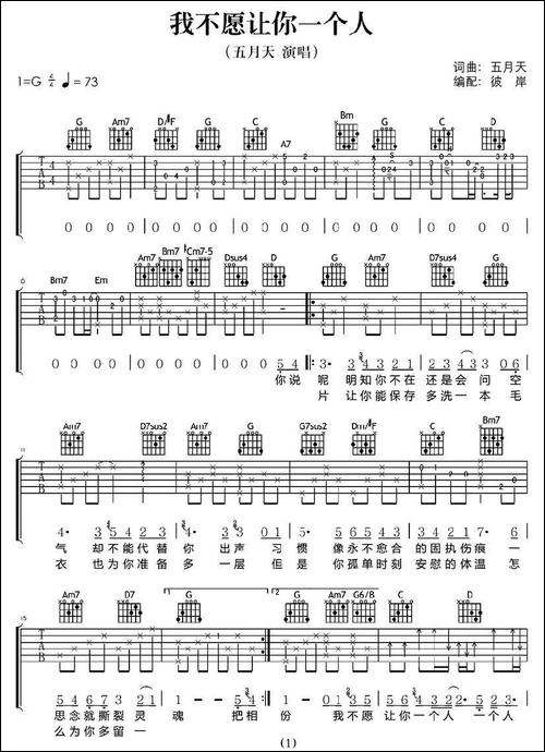 我不愿意让你一个人-吉他谱