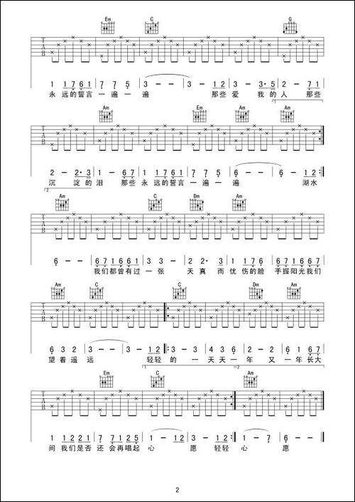 心愿-王泽词曲、觉心Guitar-制谱版-吉他谱