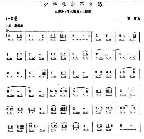 少年壮志不言愁-电视剧《便衣警察》主题歌-口琴谱