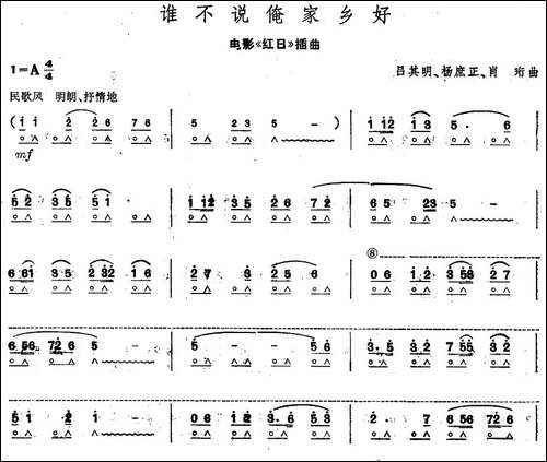 谁不说俺家乡好-电影《红日》插曲-口琴谱