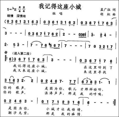 我记得这座小城-美声曲谱