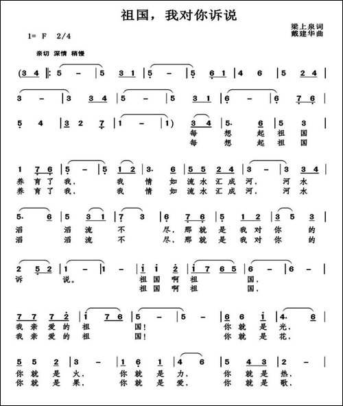 祖国，我对你诉说-梁上泉词-戴建华曲-美声曲谱