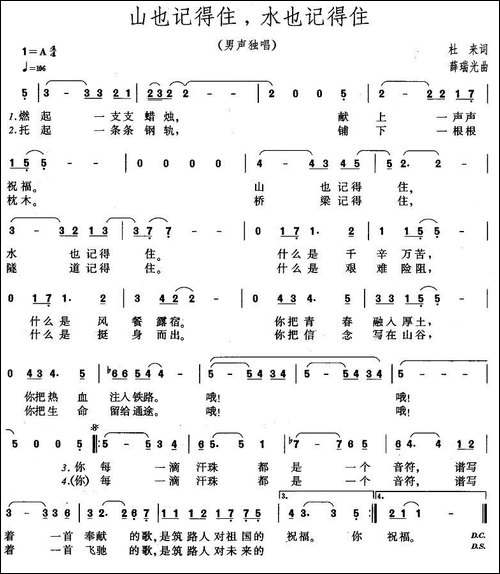 山也记得住，水也记得住-美声曲谱