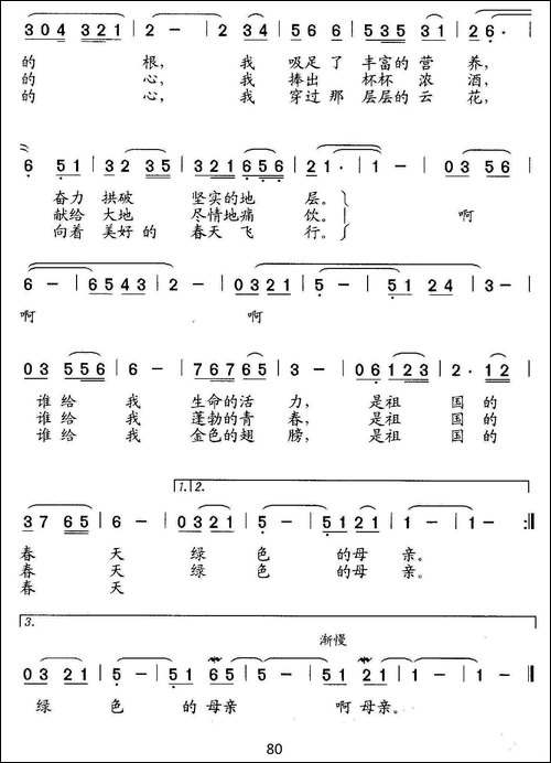 春天啊，绿色的母亲-美声曲谱