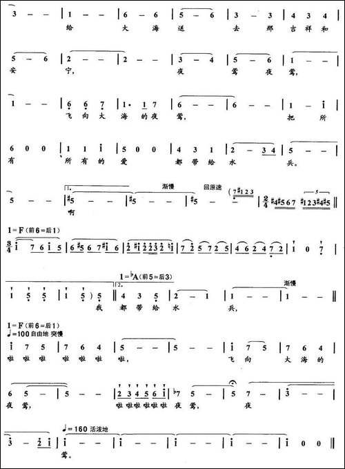 飞向大海的夜莺-音乐·舞蹈《水兵之恋》选曲-美声曲谱