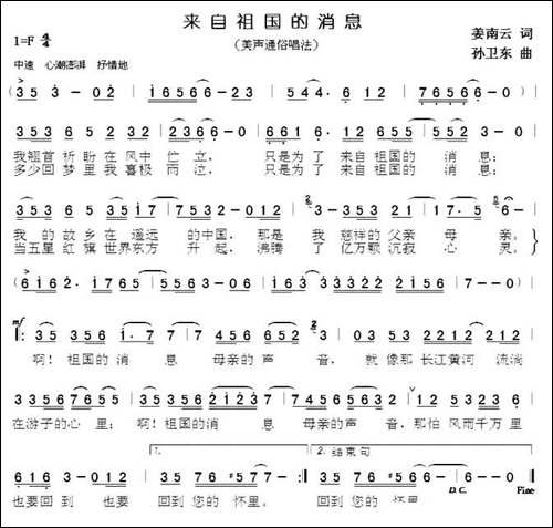 来自祖国的消息-美声曲谱