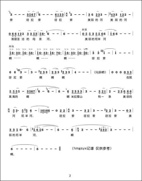 美丽的尼羊河-美声曲谱
