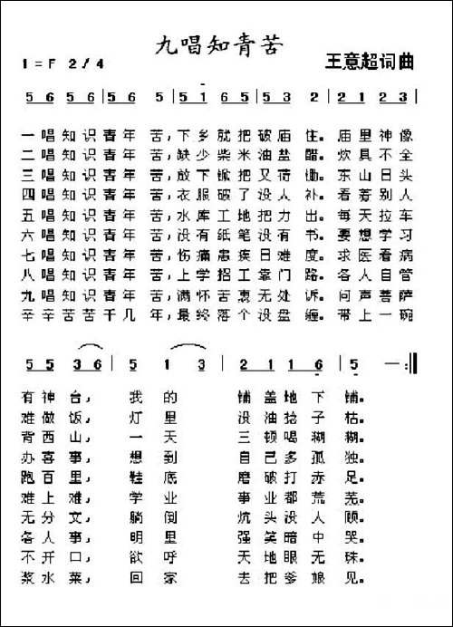 知青小唱-又名：九唱知青苦-王意超词曲-民歌
