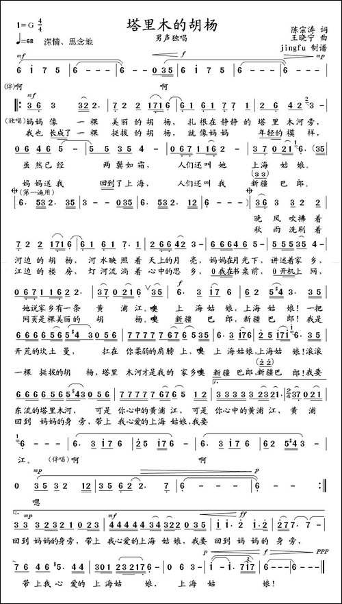 塔里木的胡杨-陈宗涛词-王晓宁曲
