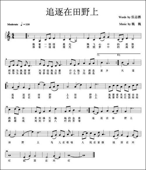 追逐在田野上-线谱版