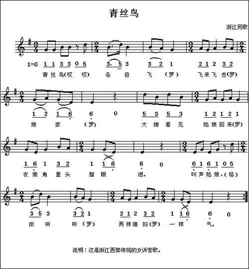 青丝鸟-线、简谱混排版