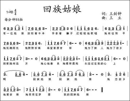 回族姑娘-王剑钟词-王立曲