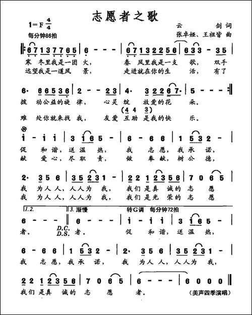 志愿者之歌-云剑词-张卓娅、王祖皆曲-民歌