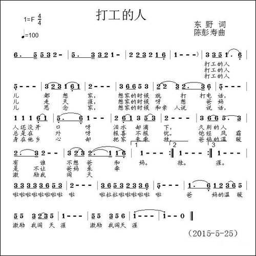 打工的人-东野词-陈彭寿曲