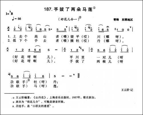 手拔了两朵马莲