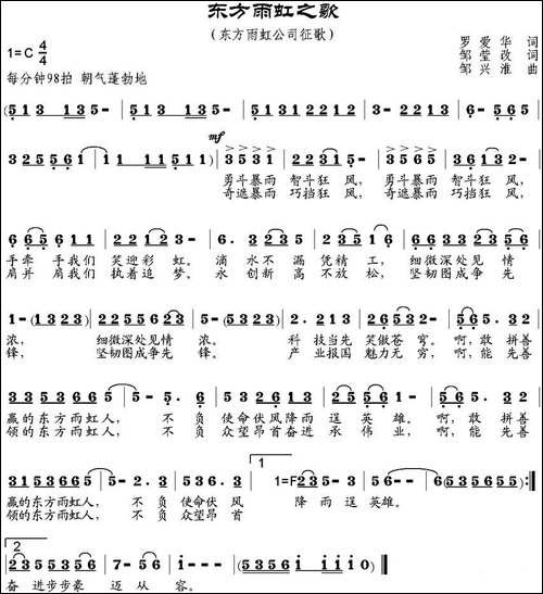 东方雨虹之歌-罗爱华词、邹莹改词-邹兴淮曲