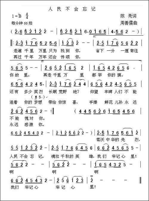 人民不会忘记-陈亮词-周善儒曲