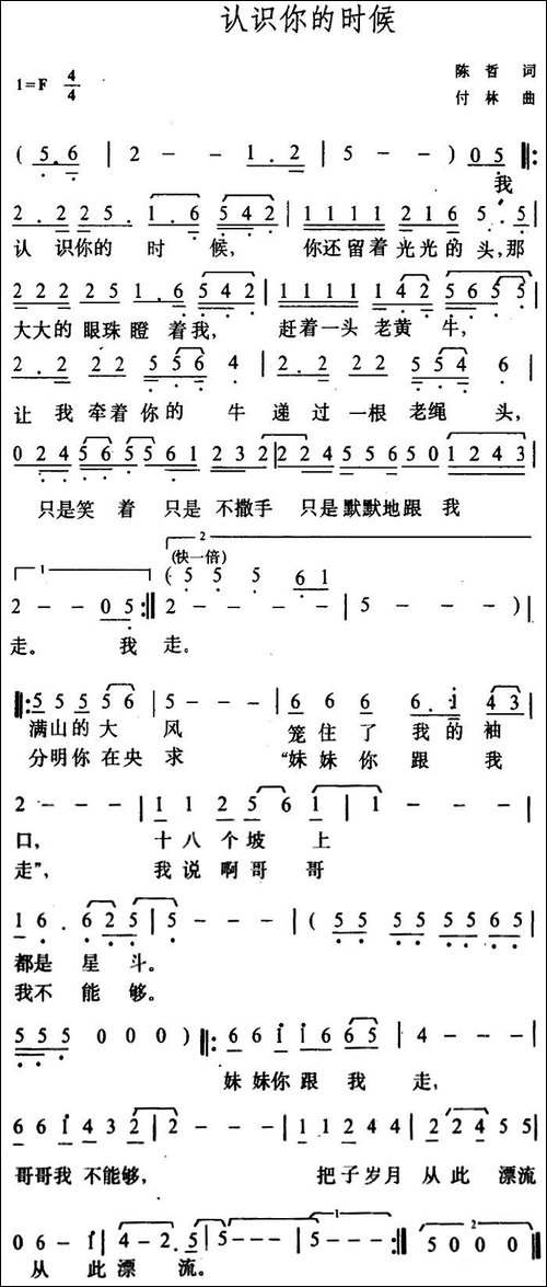 认识你的时候-陈哲词-付林曲