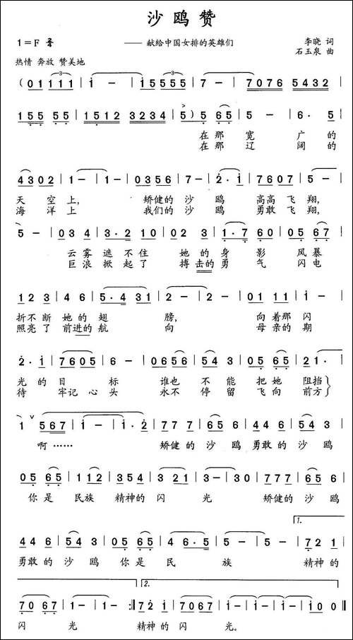 沙鸥赞-献给中国女排的英雄们