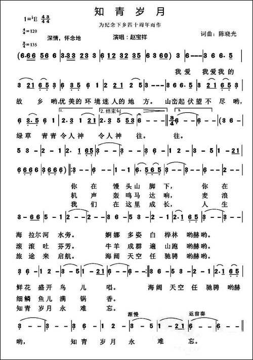 知青岁月-陈晓光-词曲