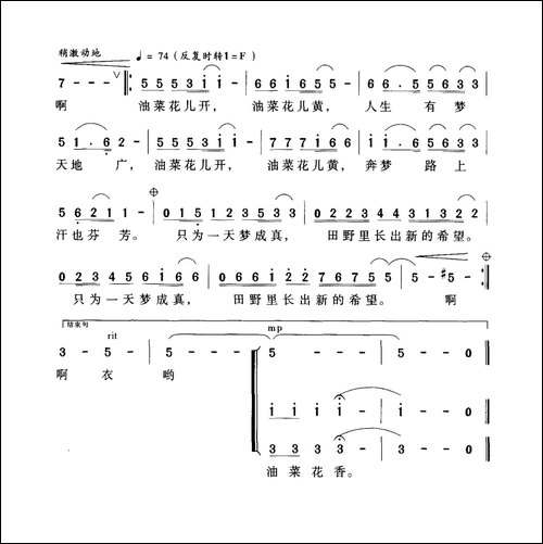 油菜花开-鲁小平词-李小平曲
