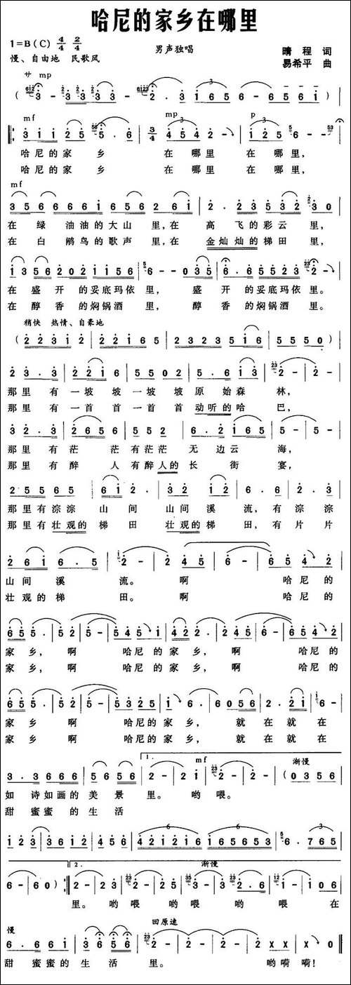 哈尼的家乡在哪里-晴程词-易希平曲