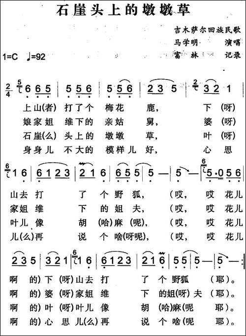 石崖头上的墩墩草-吉木萨尔回族民歌