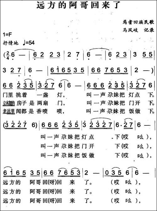 远方的阿哥回来了-焉耆回族民歌