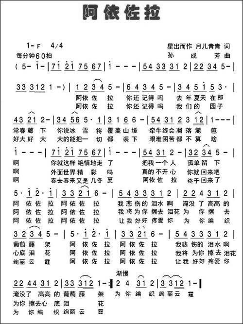 阿依佐拉-星出而作，月儿青青词-孙成芳曲
