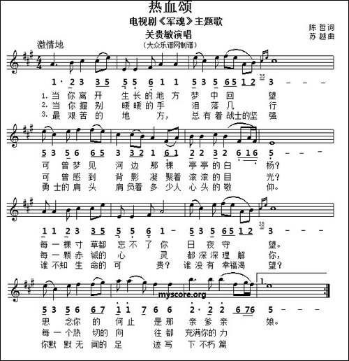 热血颂-线简谱对照版