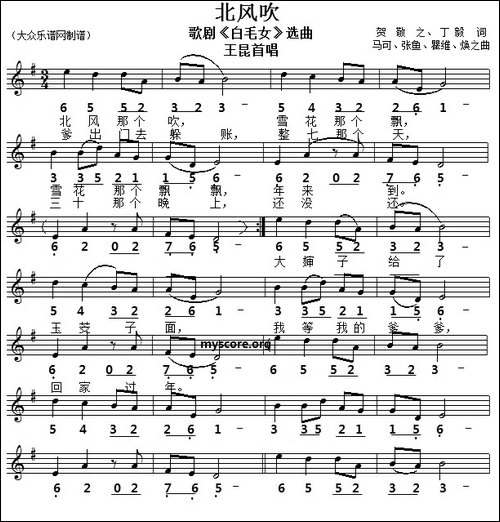 北风吹-线简谱对照版