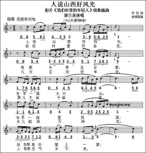 人说山西好风光-乔羽词-张棣昌曲、线简谱对照版