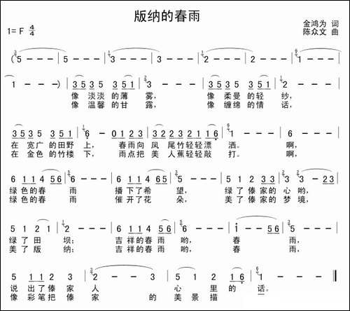 版纳的春雨-金鸿为词-陈众文曲