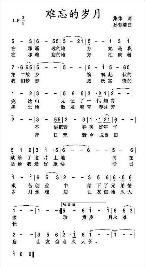 难忘的岁月-集体词-孙有清曲