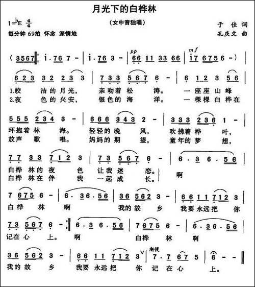 月光下的白桦林