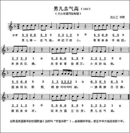 男儿志气高-线、简谱混排版