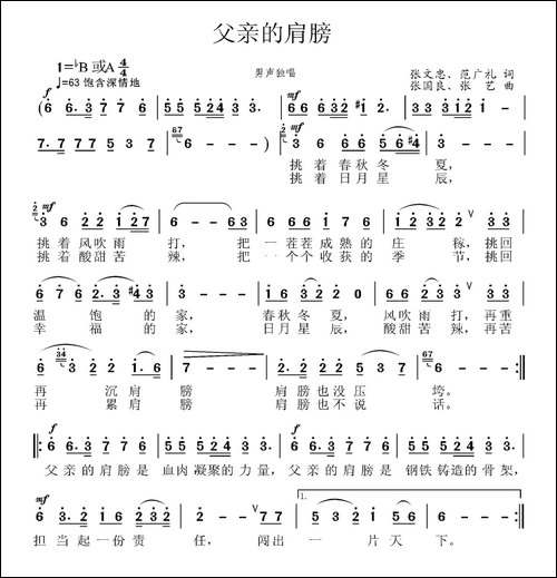 父亲的肩膀-文忠、广礼词-张国良、张艺曲
