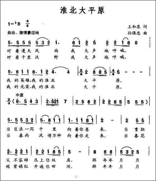 淮北大平原-王和泉词-孙强忠曲