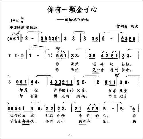 你有一颗金子心-献给丛飞的歌