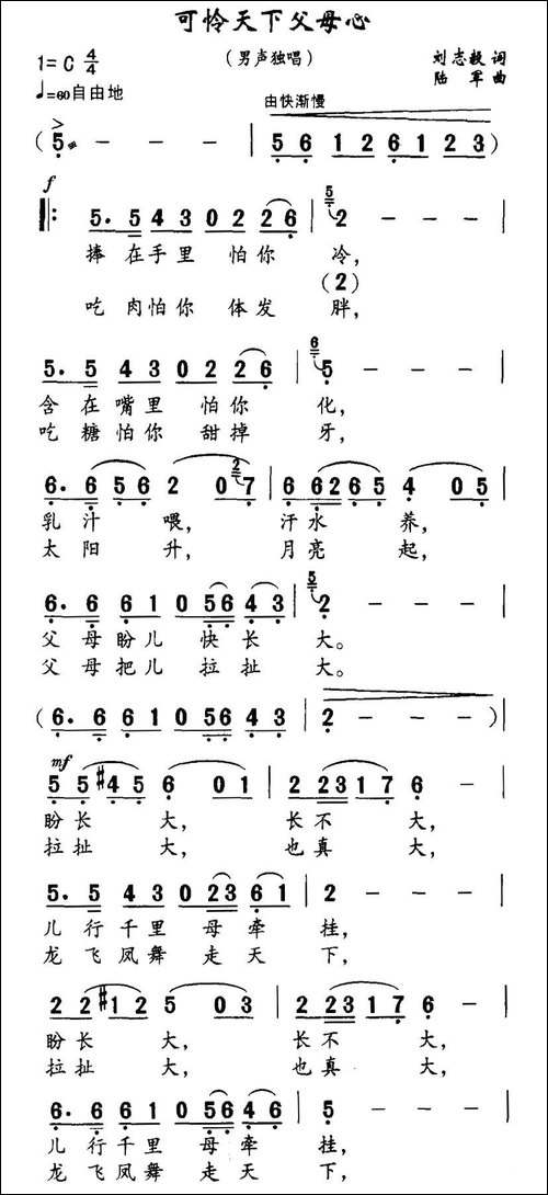 可怜天下父母心-刘志毅词-陆军曲