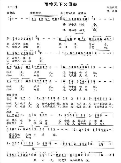 可怜天下父母心-刘志毅词-陆军曲