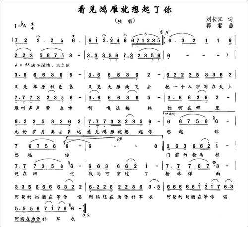 看见鸿雁就想起了你-刘长江词-郭君曲