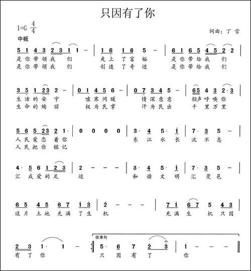 只因有了你-丁雪-词曲
