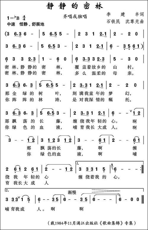 静静的密林-李建丰词-石铁民-沈尊光曲
