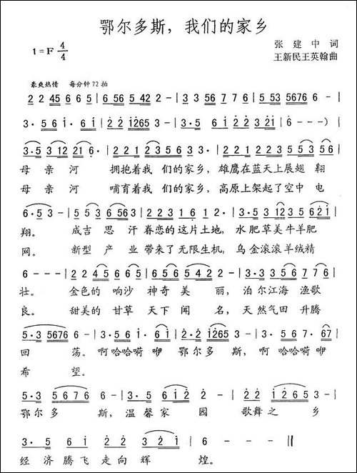 鄂尔多斯，我们的家乡-张建中词-王新民-王英翰曲