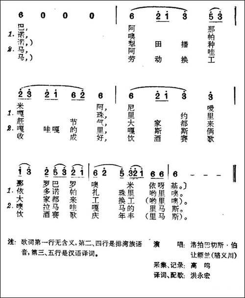 劳动换工歌-台湾排湾族民歌