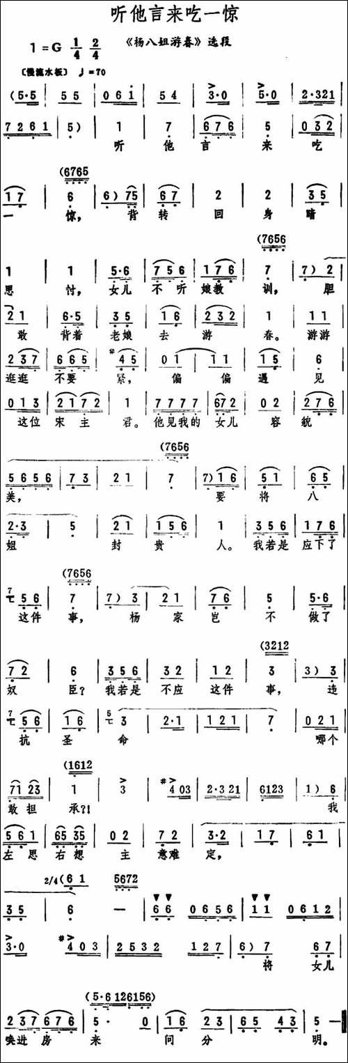 听他言来吃一惊-《杨八姐游春》选段-评剧唱谱