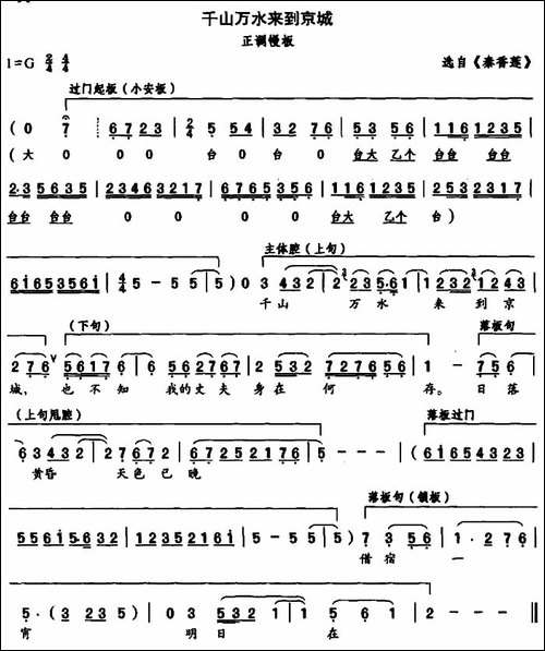 千山万水来京城-选自《秦香莲》正调慢板-评剧唱谱